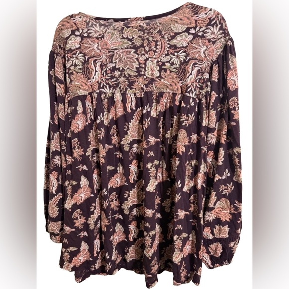 Wonderly Women’s Large Dark Purple and Pink Floral Blouse with lace details boho - Picture 2 of 5